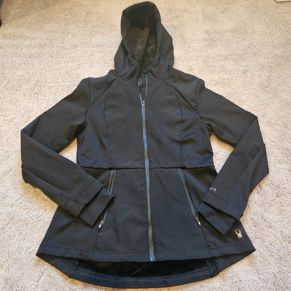 Spyder Active Black Hooded Lined Yoga Ski Womens M Jacket Activewear Athleisure